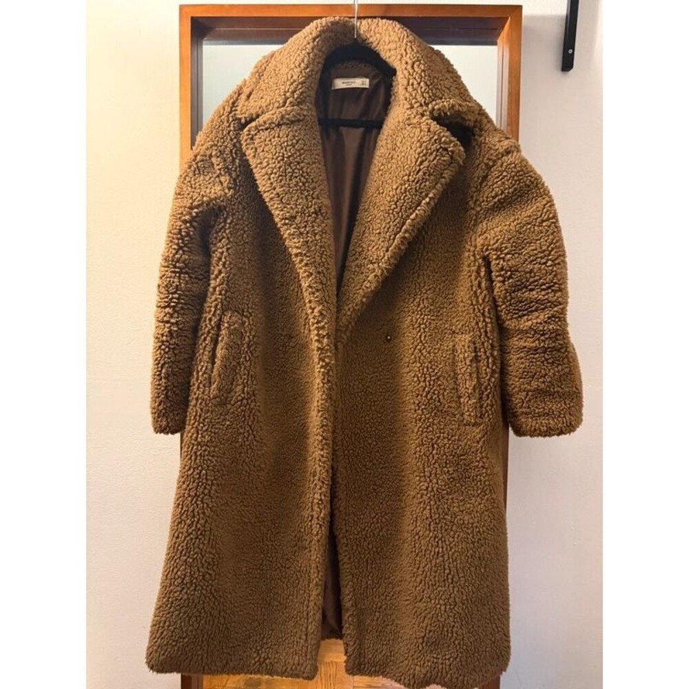 Mango Camel Brown Teddy Coat Oversized Sherpa Borg Jacket | US S